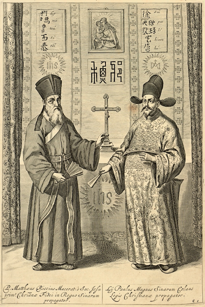 un croquis de Matteo Ricci et d'un autre missionnaire en Chine