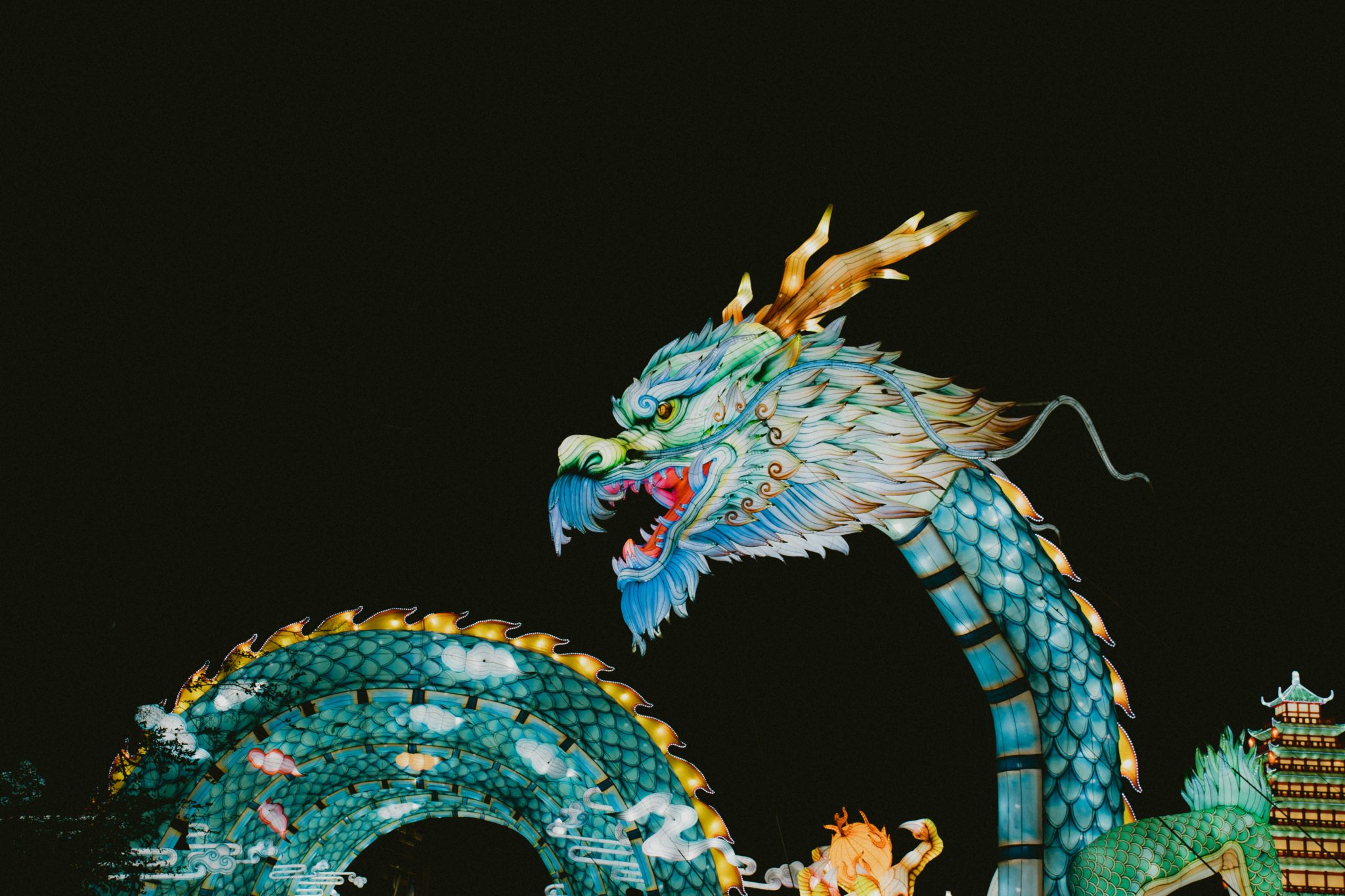 Lit up dragon lantern