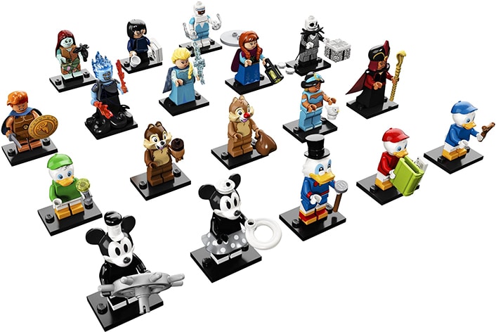 four rows of Lego character toys