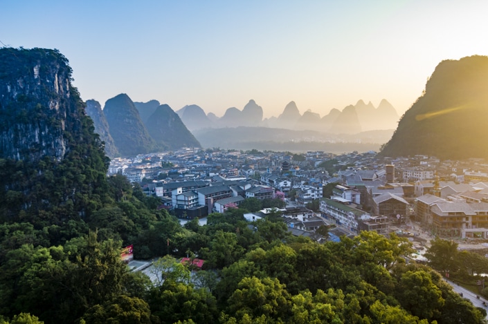 Guilin with karst mountains rising in the background