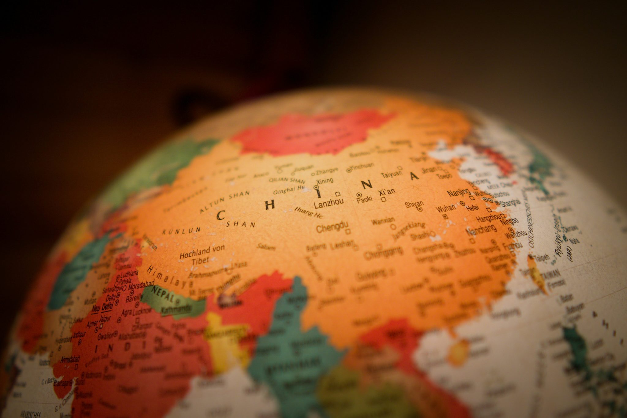 A globe showing China