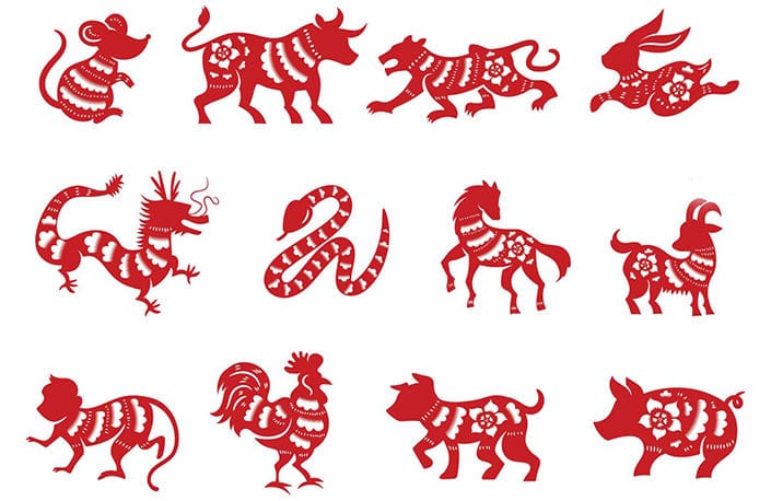 images rouges des animaux du zodiaque chinois