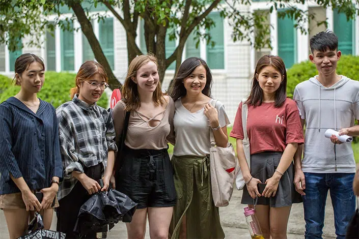 Western and Chinese students on campus at a Chinese university
