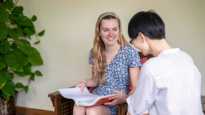 Student and teacher holding one-on-one language class at the Chinese Language Institute