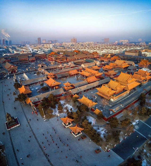 yellow roofed traditional Chinese buildings in Shenyang, China