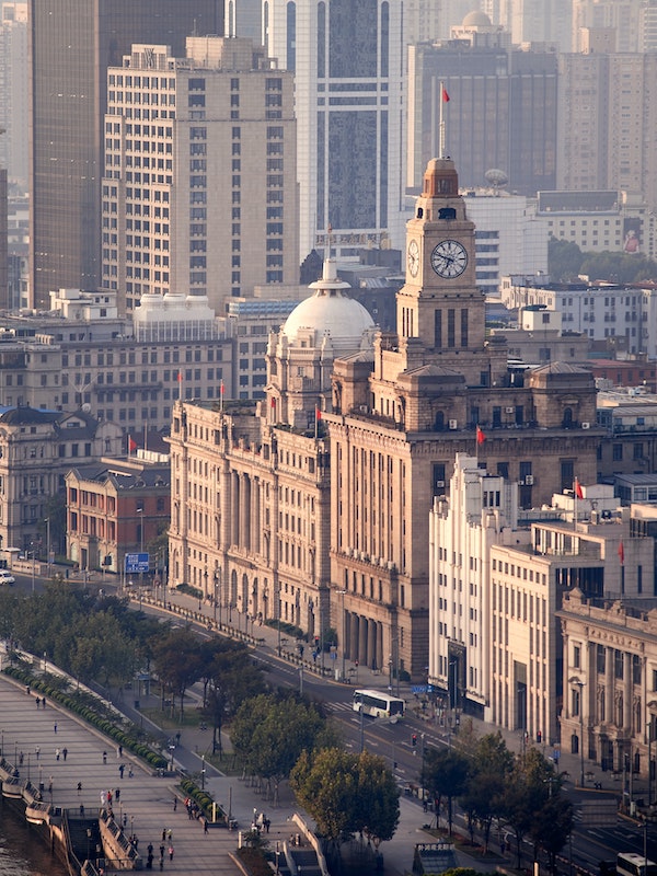 the old hsbc building and custom house on the bund in Shanghai