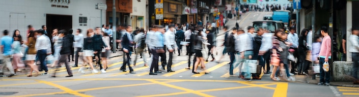 people walking, pedestrian crossing street with motion blur