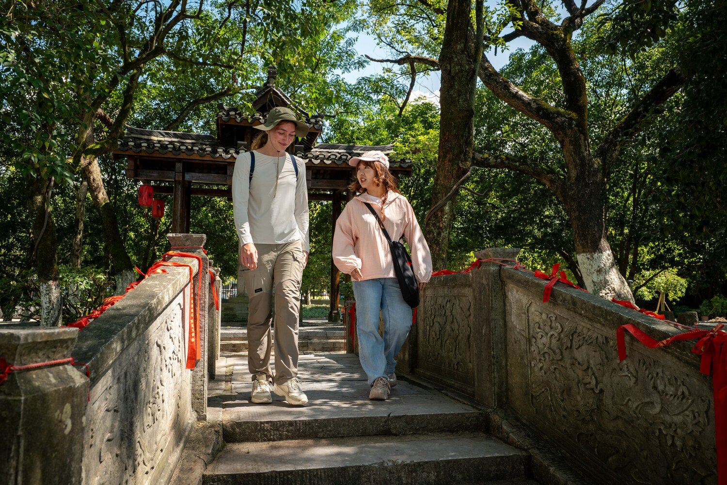 Walking on stone bridge