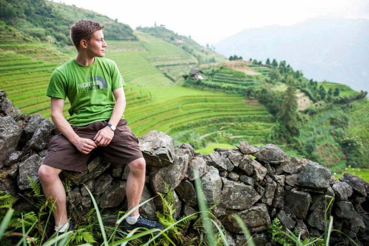Student above the rice terraces