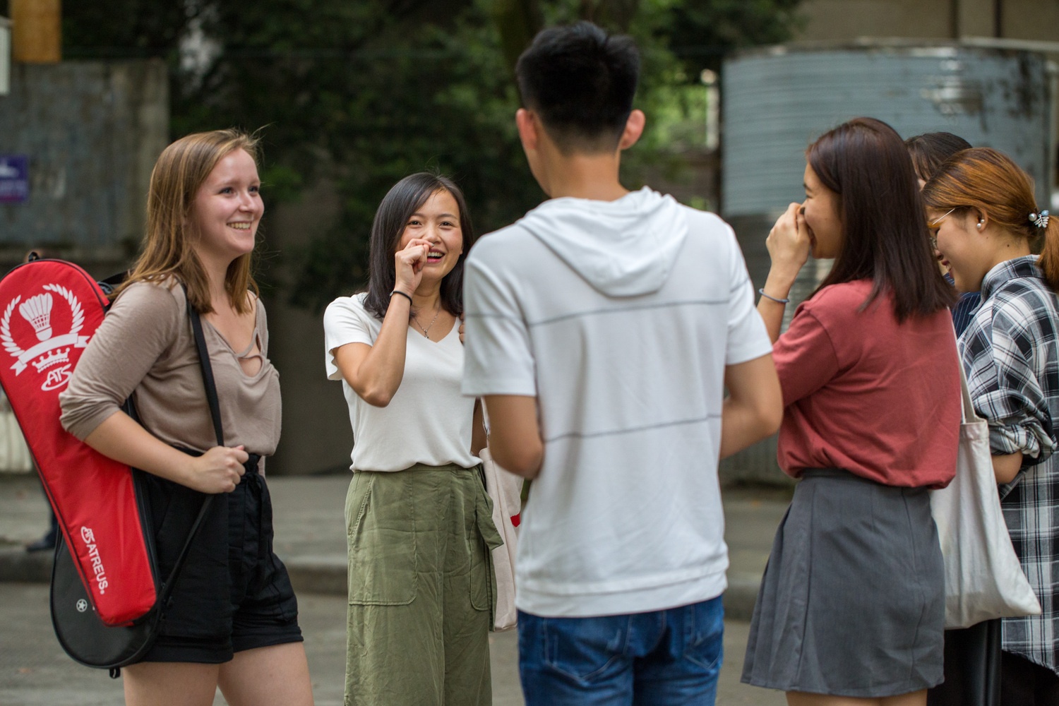 Students chatting outdoors during a study break