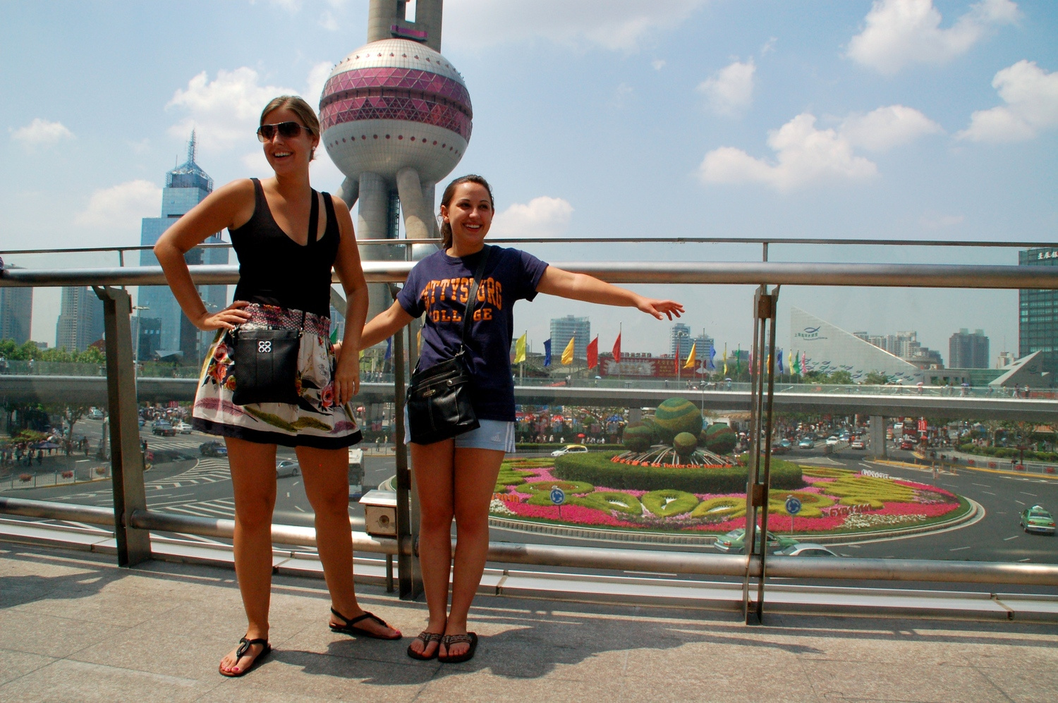 Students taking in a city overlook in Guilin